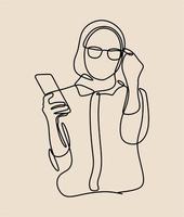 vrouw hijab moslim bril stijl oneline continue enkele lijn kunst vector