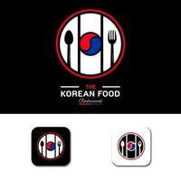 Koreaans eten restaurant logo. Zuid-Korea vlagsymbool met lepel en vork pictogrammen. luxe en premium logo-afbeelding vector