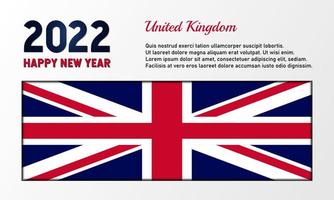 gelukkig nieuwjaar 2022 met de tekstachtergrond van de Britse vlag. kopieer ruimte gebied. vlag van het verenigd koninkrijk. premium en luxe illustratie vectorontwerp vector