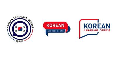 koreaans taalcursus logo leren. taaluitwisselingsprogramma, forum, tekstballon en internationaal communicatiebord. met vlag van Zuid-Korea. premium en luxe vectorillustratie vector