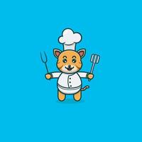 schattige baby tijger chef-kok. karakter, mascotte, icoon en schattig ontwerp. vector