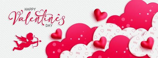 Valentijnsdag ring aanwezig vector design. gelukkige Valentijnsdag tekst met geschenk element van gouden paar ringen in roze achtergrond voor harten dag romantische voorstel groet. vectorillustratie.