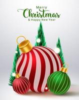 princhristmas ballen vector ontwerp. vrolijke kersttekst met kleurrijke xmas bal patroonelement voor vakantie seizoen ornament decoratie achtergrond. vector illustratie