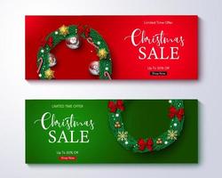 kerst verkoop vector banner set. kerstuitverkooptekst met beperkte tijdaanbieding seizoensgebonden promokorting voor kerstvakantie zakelijke promotie. vector illustratie