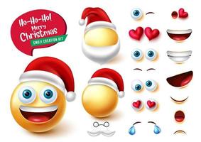 emoji santa schepper vector set. emojis-personage van de kerstman in 3D-kit met schattige en grappige bewerkbare gezichtsuitdrukking voor ontwerp voor het maken van kerstpersonages. vectorillustratie.