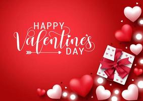 Valentijnsdag vector banner achtergrond. happy Valentijnsdag groet typografie met elementen zoals cadeau, harten en lichten decoratie op rode achtergrond. vectorillustratie.