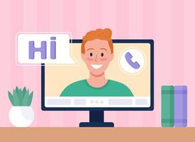 online videogesprek met vriend egale kleur vectorillustratie vector