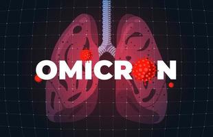 nieuwe coronavirusvariant van covid-19-stam ommicron en geïnfecteerde longen. gemuteerde uitbraak dodelijke infectie corona virus dat de luchtwegen aantast. epidemische ziekte verspreid vectorillustratie vector