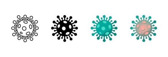 coronavirus zwart, groen en verloop icon set. 2019-ncov nieuwe corona virusuitbraak lineair en gekleurd teken. luchtweginfectie ziekte en covid-19 griepepidemie vector eps embleem collectie