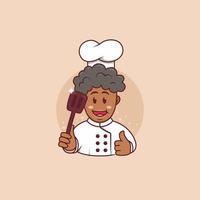 schattige Afrikaanse zwarte man chef-kok mascotte logo karakter schattige cartoon stijl vector