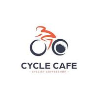 fiets coffeeshop café logo met fietser rijden fiets en koffie schuim pictogram illustratie logo vector