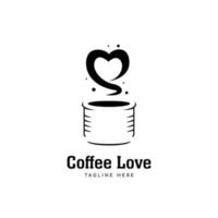 koffie liefde logo, koffiemok logo met liefde vorm aroma pictogram symbool vector