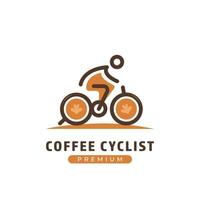 koffie wielrenner logo, fiets rijder café bedrijfslogo sjabloon met koffiekopje als fietswiel vector