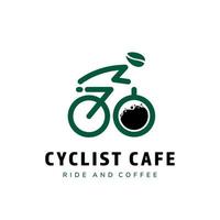 wielrenner koffie café logo met silhouete rijden fiets icoon en koffie glas als wiel vector logo sjabloon