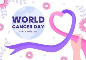 wereld kanker dag met lint platte vectorillustratie. informeer het publiek over ziektebewustzijn op 4 februari via campagneachtergrond of poster vector