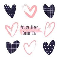 hand getekende abstracte harten collectie. set grafische ontwerpelementen voor ansichtkaarten, verhalen, bruiloft en Valentijnsdag groet en uitnodigingskaarten decoratie vector