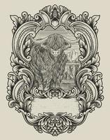 illustratie vintage stier met gravure stijl vector