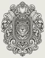 illustratie vintage tijger met gravure stijl vector