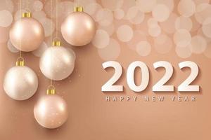 2022 gelukkig nieuwjaar wenskaart achtergrond met realistische gouden bal ontwerp voor wenskaart, poster, banner. vectorillustratie. vector