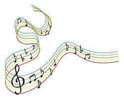 muziekillustratie, muzieknotatietekens en g-sleutel op een regenboogstaaf. elegant ontwerp voor logo, poster, banner. vector