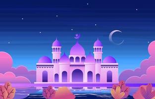 nacht moskee ramadan kareem eid mubarak islamitische moslim viering kaart vector