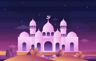 nacht moskee ramadan kareem eid mubarak islamitische moslim viering kaart vector