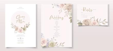 bruiloft uitnodiging sjabloon set met bloemen en bladeren decoratie vector