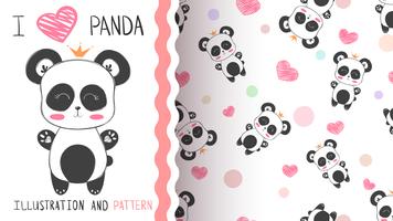 Leuke prinses panda - naadloos patroon vector