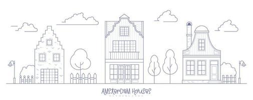 europa buurt huizen. Hollandse buitenwijk met knusse huizen. gevels van oude traditionele gebouwen in nederland. overzicht vectorillustratie. vector