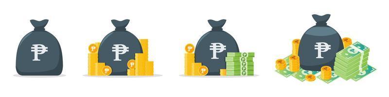 Filippijnse peso geldzak icon set vector