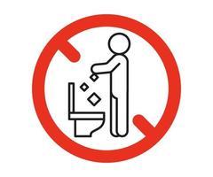 wc-regel verboden om afval in de toiletpot te verwijderen, verbodswaarschuwingsbord. gooi geen afval, afval in het toilet. probleem van planeetvervuiling, schoon. vector illustratie