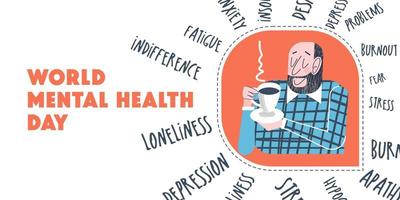 wereld dag voor geestelijke gezondheid. vectorillustratie, wenskaart, poster, banner. vector