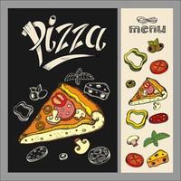 pizza. pizzatekening met krijt op een zwart bord. hand getekende vectorillustratie. vector