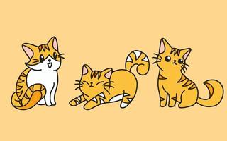 set van schattige katten kat kitty cartoon dier huisdier karakter gelukkig collectie illustratie vector