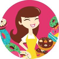 cartoon vrouw donuts rond frame vector