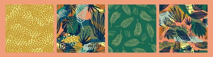 set van abstracte kunst naadloze patronen met tropische bladeren. modern exotisch ontwerp vector