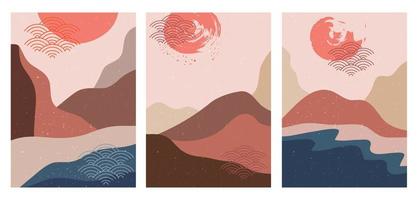 abstract hedendaags. berglandschap poster. geometrische landschapsachtergrond in Aziatische Japanse stijl. vector illustratie