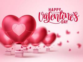 Valentijnsdag hart ballon vector ontwerp. happy Valentijnsdag begroetingstekst met hart luchtballon elementen in onscherpe achtergrond. vectorillustratie.