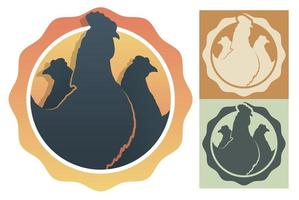 silhouetten van haan en kippen in cirkel. embelm, badge voor boerderij of biologische kippenplant. boerderij vogel. vector geïsoleerd op witte achtergrond