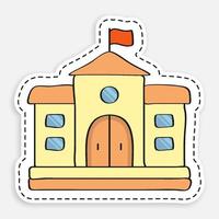 cartoon icoon van doodle school huis sticker in gestippelde lijn. buitenkant van het universiteitsgebouw. vector geïsoleerd op witte achtergrond