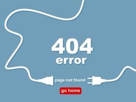 404 verbindingsfout. abstracte achtergrond met draad stekker en stopcontact. sorry, pagina niet gevonden. vector