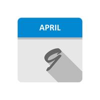 9 april Datum op een eendaagse kalender vector