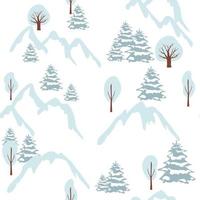eenvoudig stijl naadloos patroon. boom, bergen dennen. kerstpatroon met boom. winter boslandschap. hand tekenen vector. platte cartoon afbeelding. voor kinderen textiel, inpakpapier, behang vector