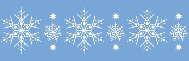 winter naadloze horizontale patroon sneeuwvlokken, wit op een blauwe achtergrond. decor voor Kerstmis en Nieuwjaar. ontwerp van textiel, inpakpapier, kaarten, banners. lineaire vectorillustratie vector