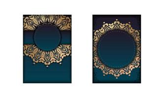 sjabloon felicitatie brochure met kleurovergang blauwe kleur met vintage gouden ornament voor uw ontwerp. vector