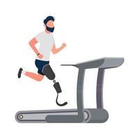 een man met een beenprothese loopt op een loopband. sportconcept voor mensen met een handicap. vector. vector