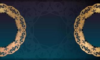 blauwe gradiëntbanner met Indiase gouden ornamenten voor logo-ontwerp vector