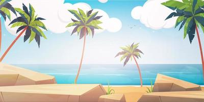 strand met palmen en rotsen in cartoon-stijl. vector. vector