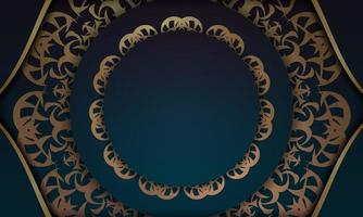 blauwe gradiëntbanner met Indiase gouden ornamenten voor logo of tekstontwerp vector
