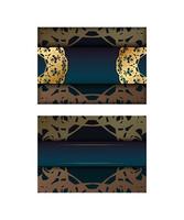 flyer-sjabloon met blauwe kleurverloop met vintage gouden ornamenten voor uw merk. vector